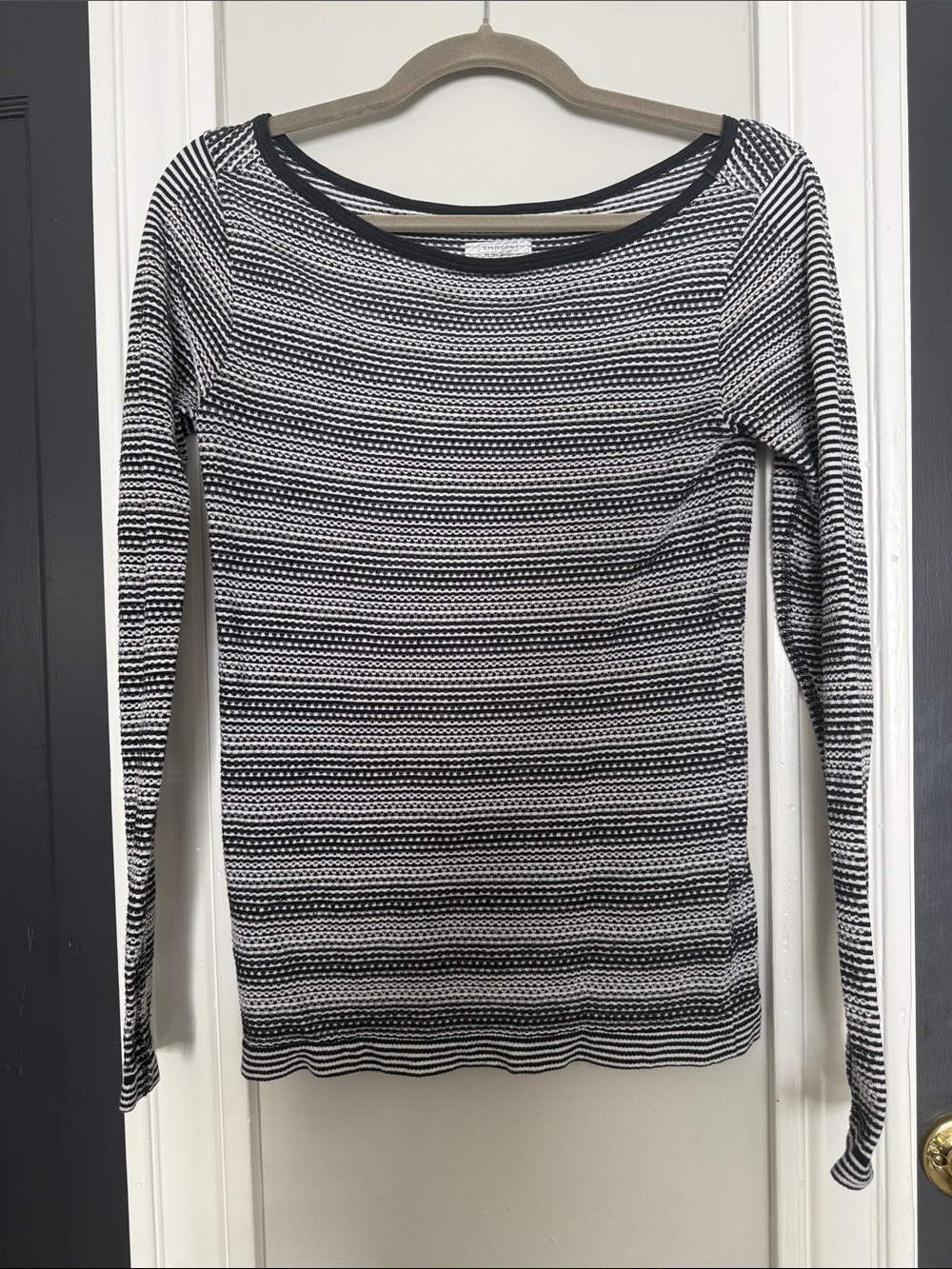 Athleta Black & White Striped Long-Sleeve Knit Top - Slim Fit